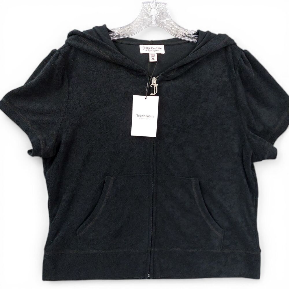 NWT Juicy Couture Zip Hoodie XL Black Rhinestone Logo Y2K 2000s Glam Lounge